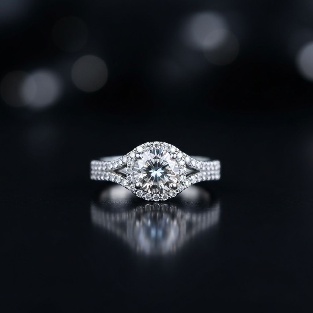 Diamond engagement ring with sparkling studio photography
